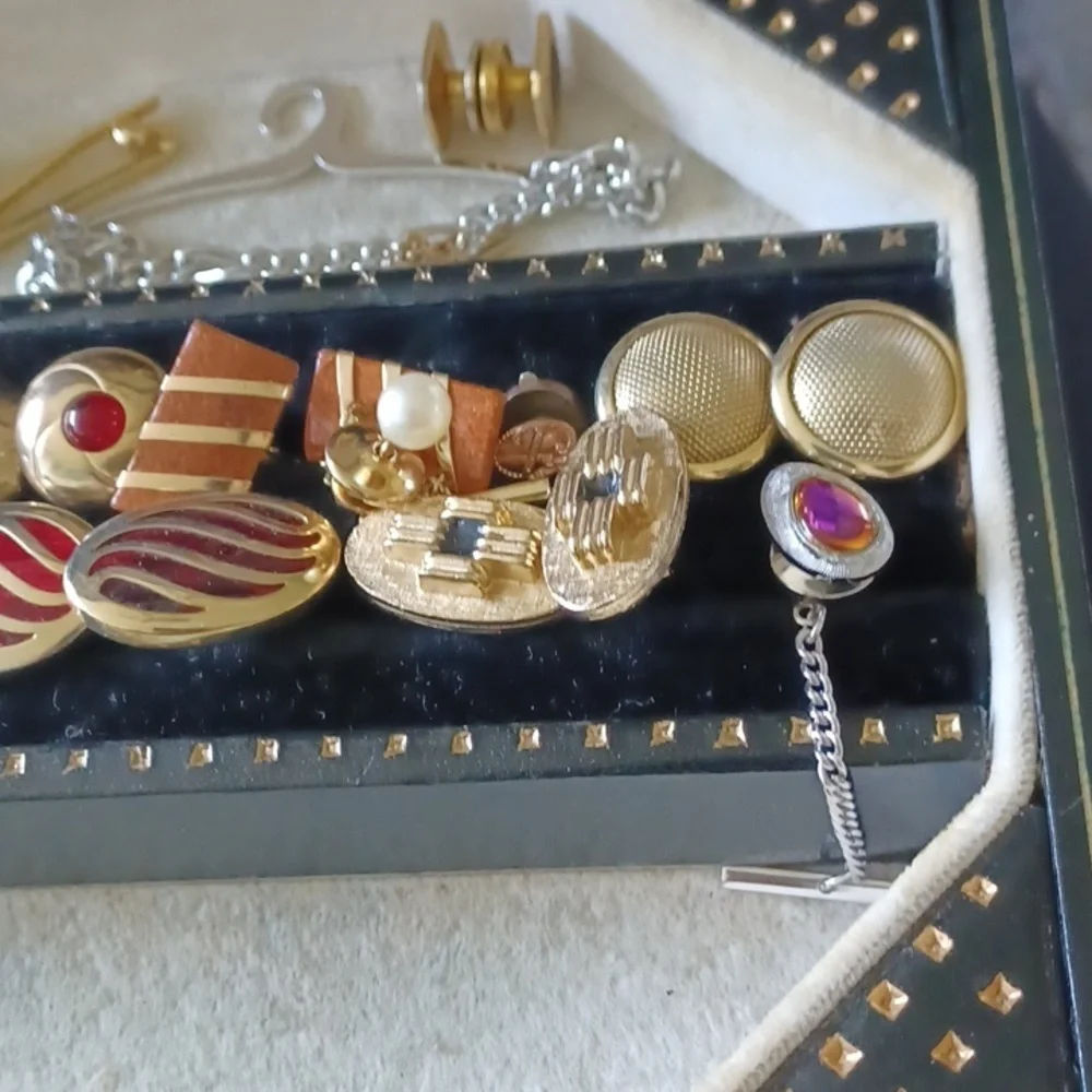 Vintage Cufflinks and Tie Clips, including storage box